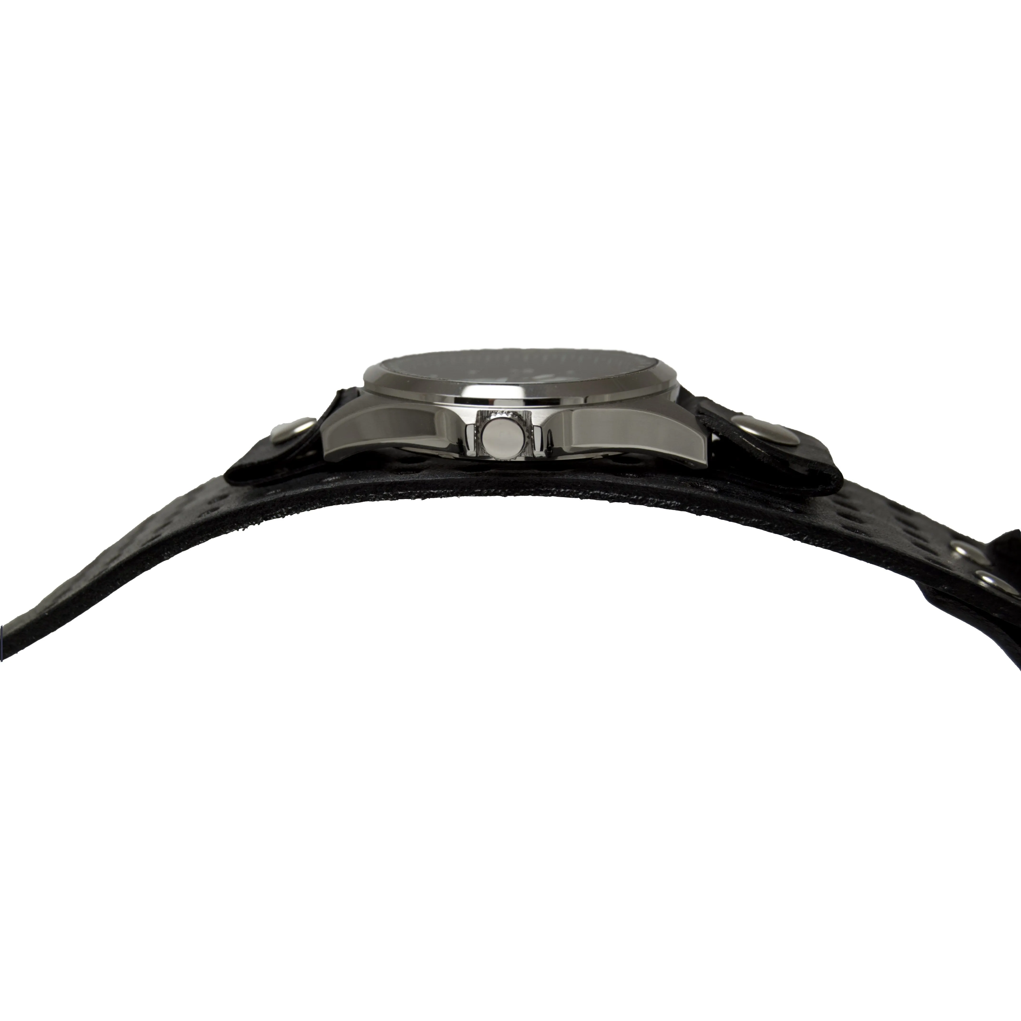 Skull Black Sapphire Watch with Perforated Black Leather Cuff
