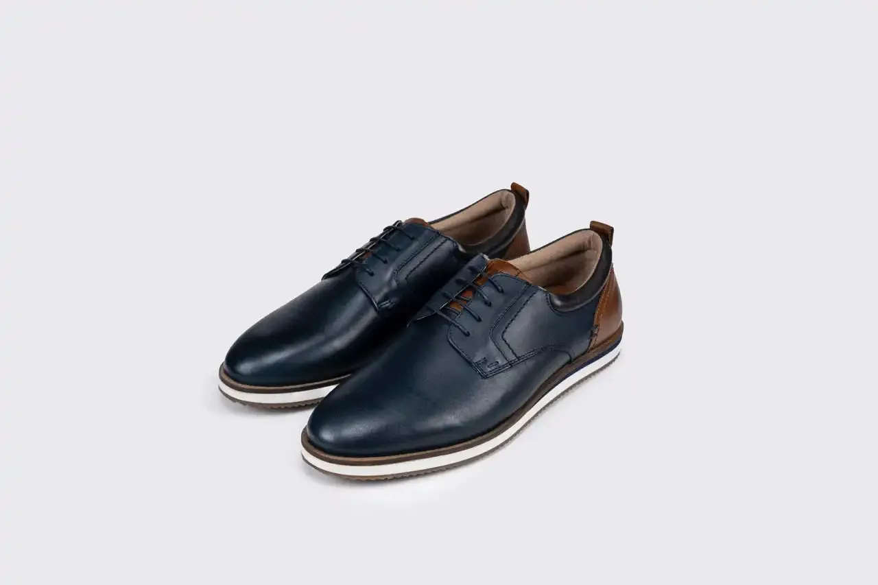 Sloane Shoes Mens Brandon Casual Trainers Navy/Cognac