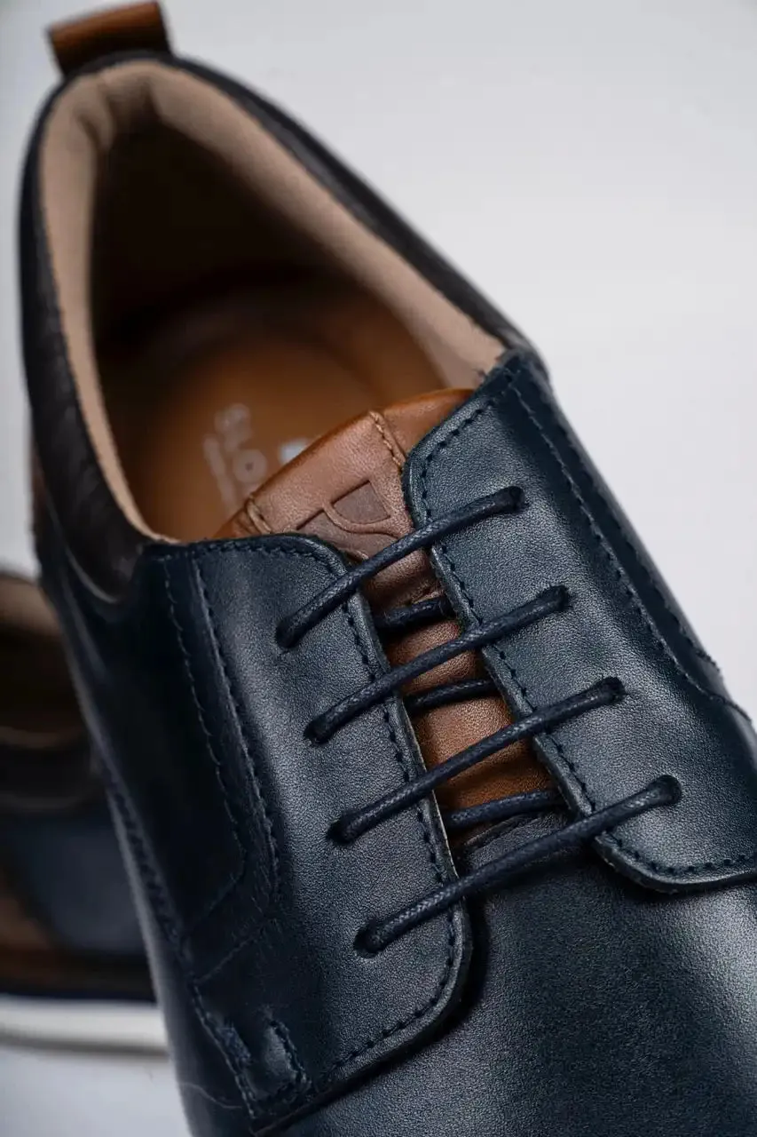 Sloane Shoes Mens Brandon Casual Trainers Navy/Cognac