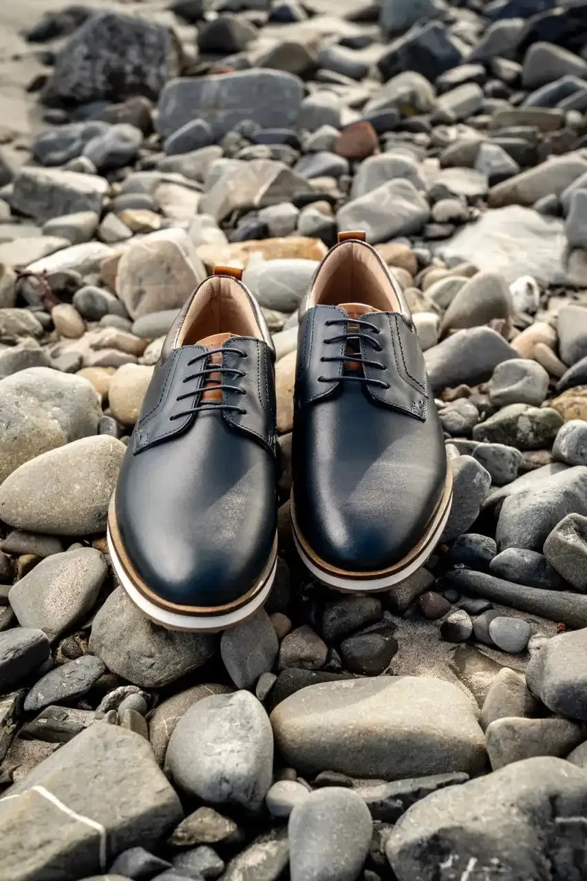 Sloane Shoes Mens Brandon Casual Trainers Navy/Cognac