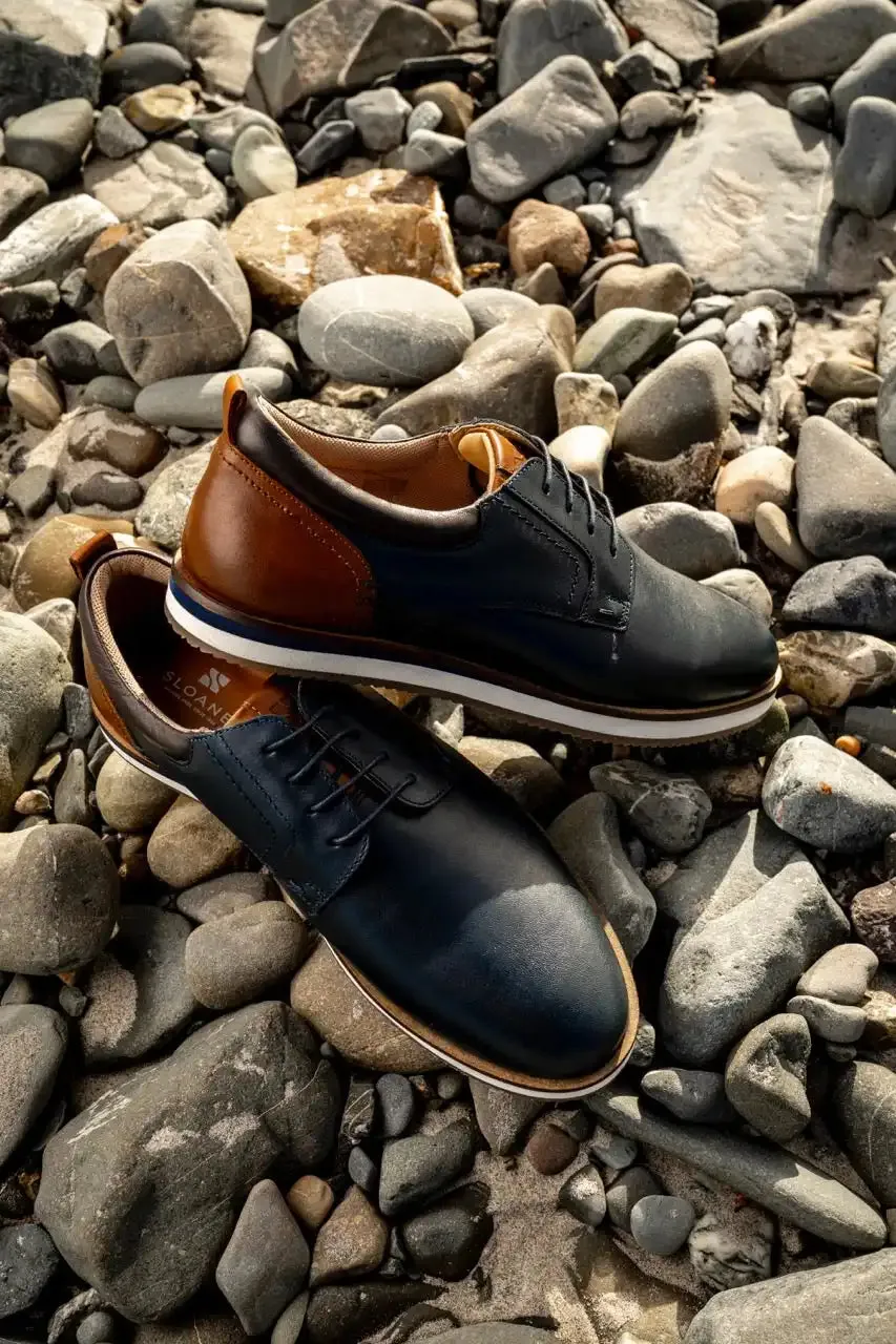 Sloane Shoes Mens Brandon Casual Trainers Navy/Cognac