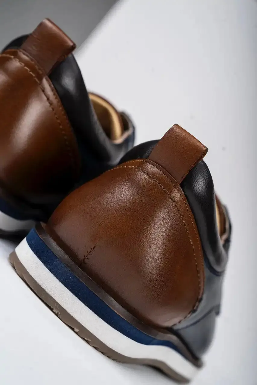 Sloane Shoes Mens Brandon Casual Trainers Navy/Cognac