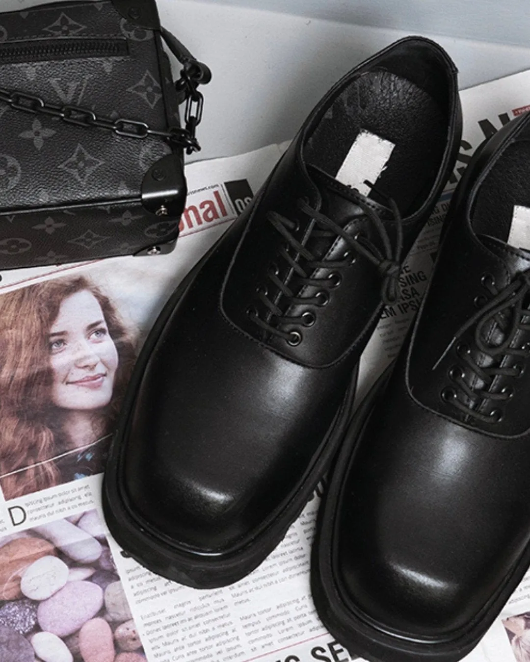 Square Leather Shoes Lace Up Shoes HUD0008