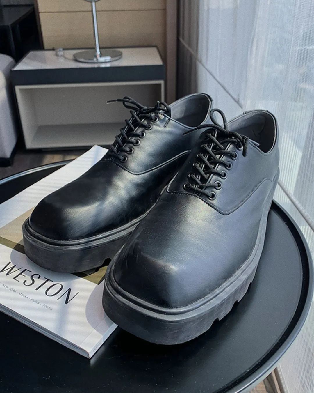 Square Leather Shoes Lace Up Shoes HUD0008