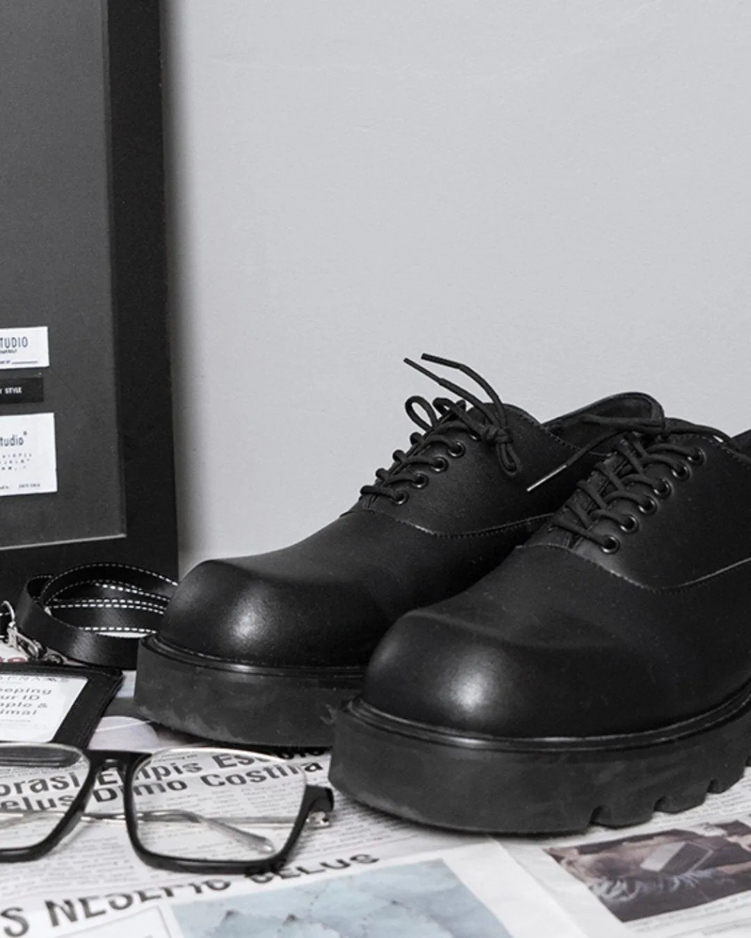 Square Leather Shoes Lace Up Shoes HUD0008