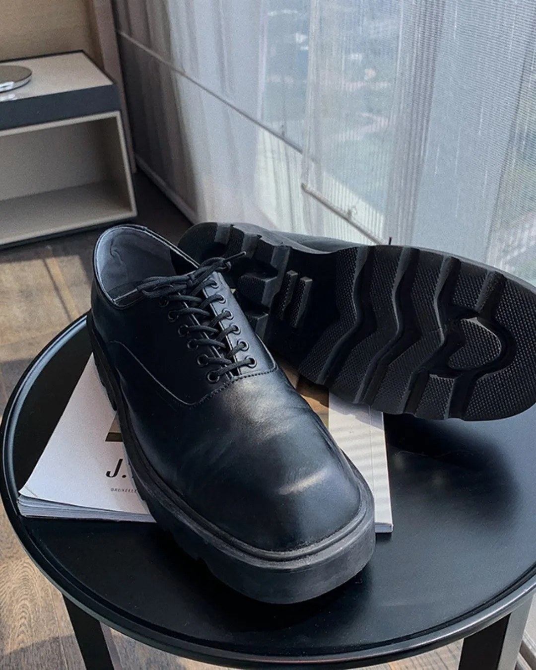 Square Leather Shoes Lace Up Shoes HUD0008