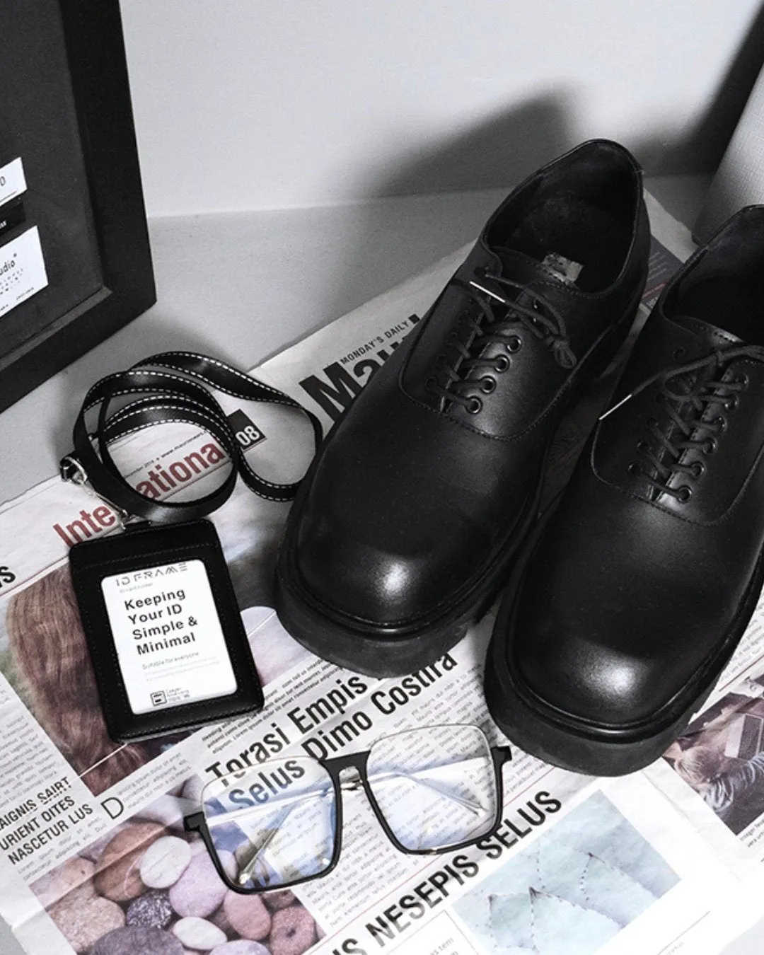 Square Leather Shoes Lace Up Shoes HUD0008