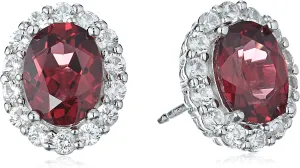 Sterling Silver Gemstone Oval Stud Earrings rhodolite-garnet