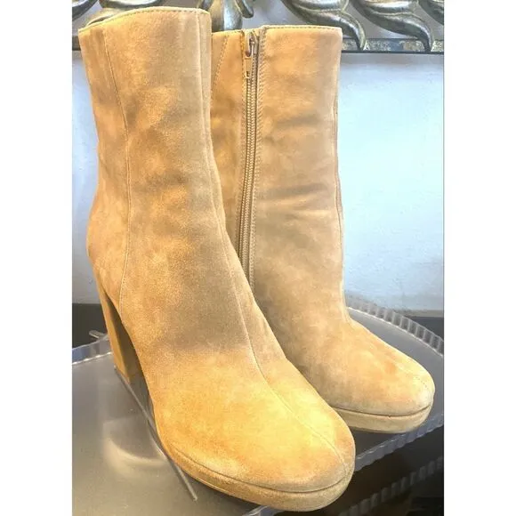 Steve Madden Main Tan Suede Ankle Platform Boots Women’s Shoes Size 8.5 Medium