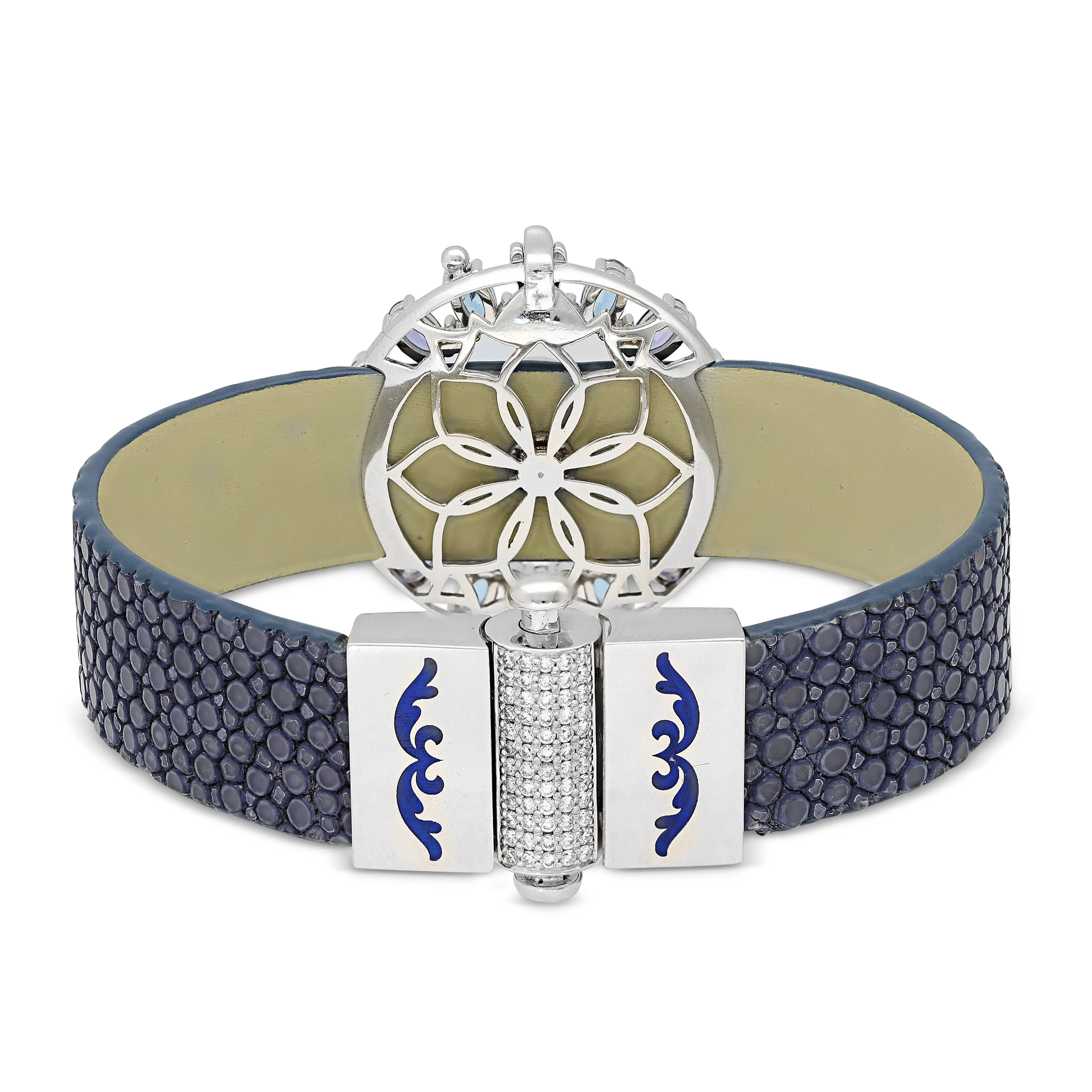 Stingray Leather Bracelet With Blue Sapphires - 4.62 Carat