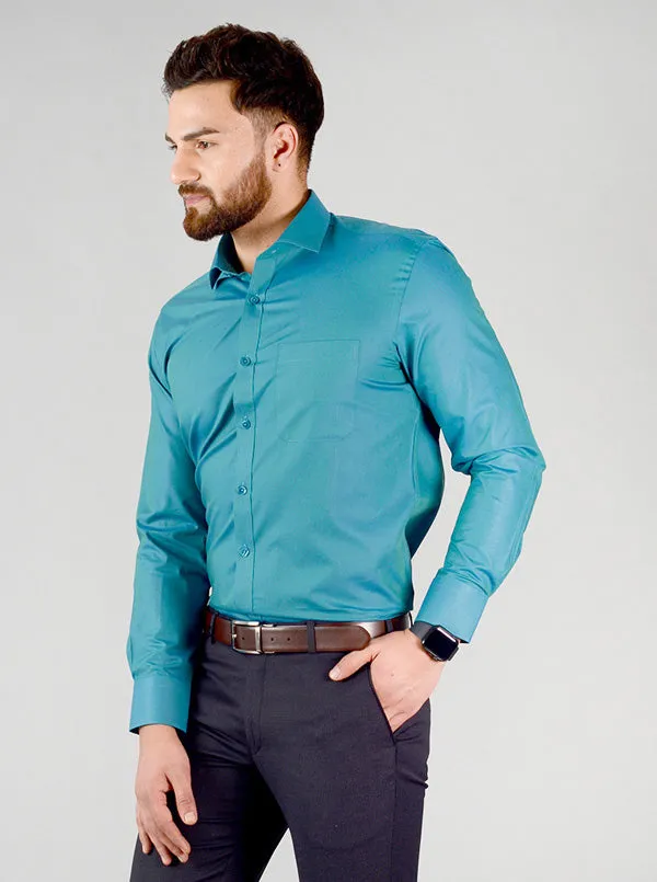 Storm Blue Solid Slim Fit Evening Wear Shirt | Metal