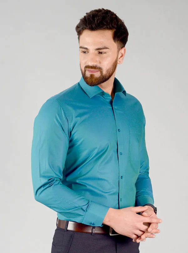 Storm Blue Solid Slim Fit Evening Wear Shirt | Metal