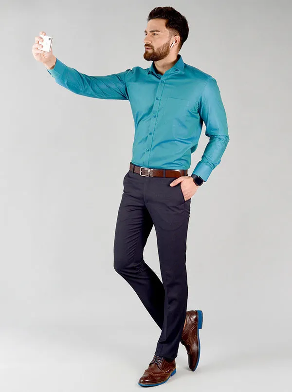 Storm Blue Solid Slim Fit Evening Wear Shirt | Metal