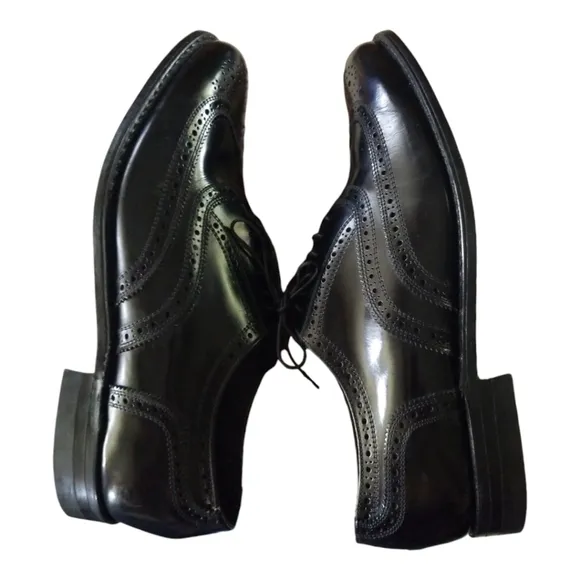 Stuart McGuire Classic Wing Tip Shoe Black Leather Oxford Size 10D