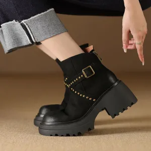 Stylish Genuine Leather Ankle Boots with High Heels