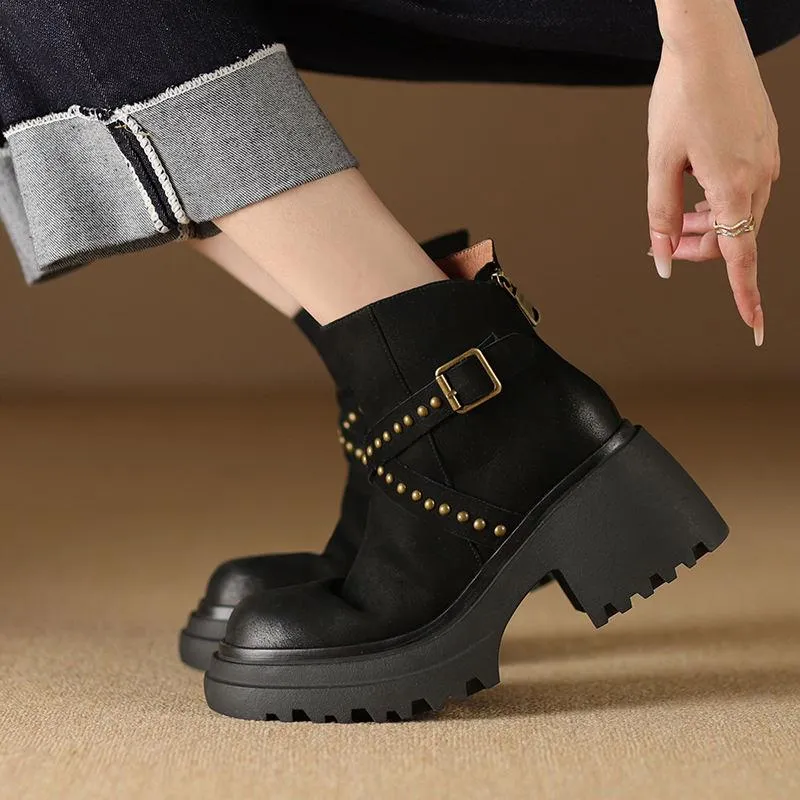 Stylish Genuine Leather Ankle Boots with High Heels