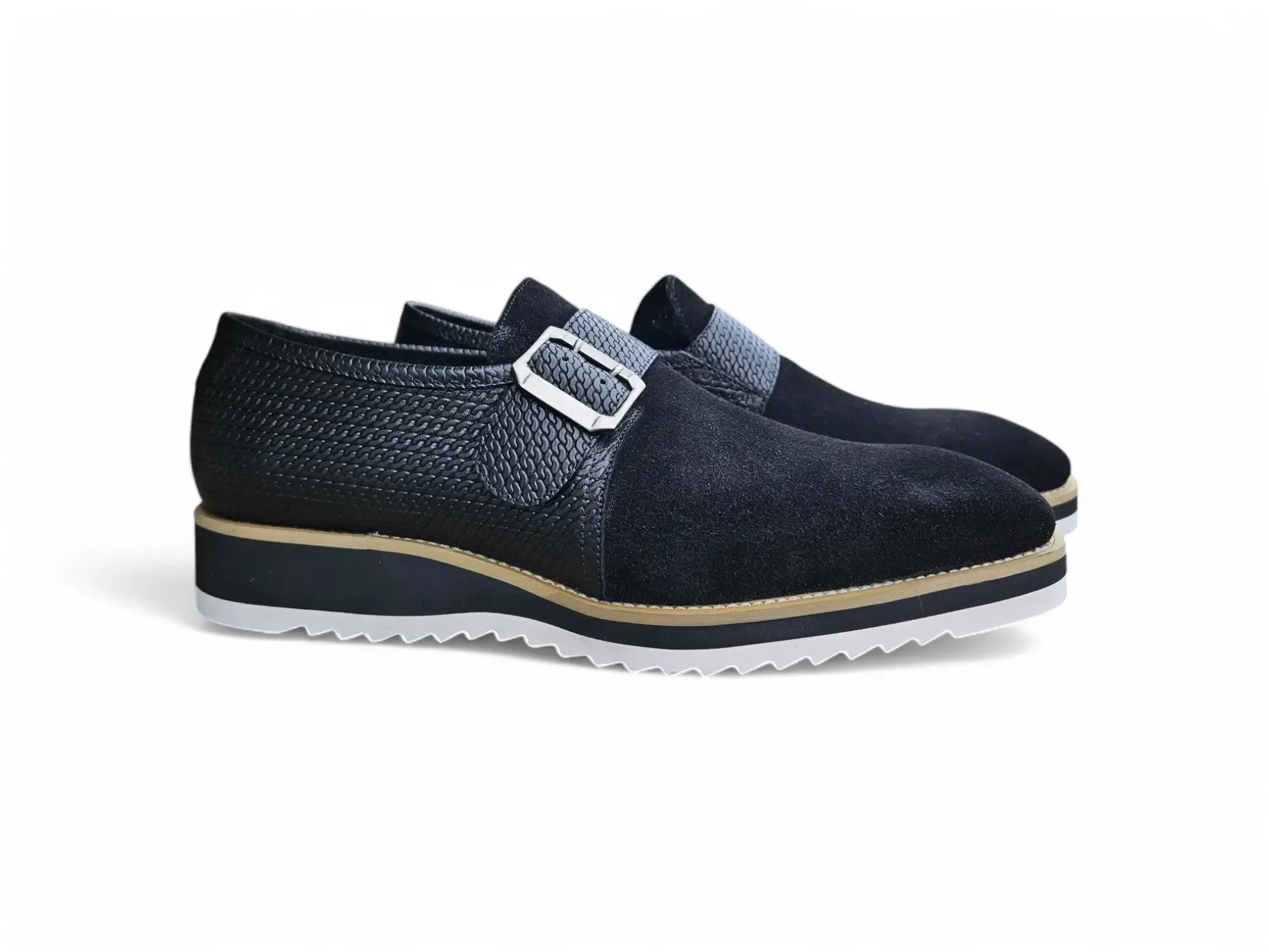 Suede Buckle Monk Strap Shoe