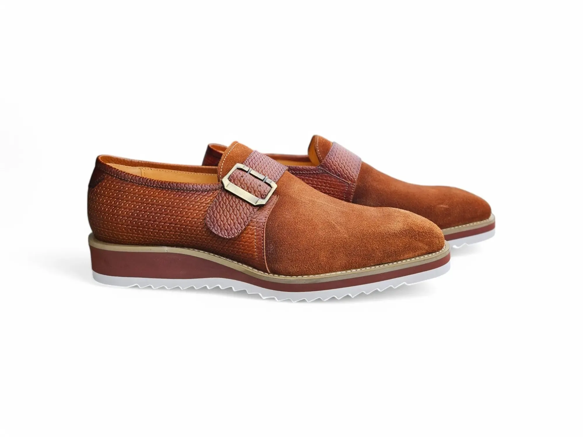 Suede Buckle Monk Strap Shoe