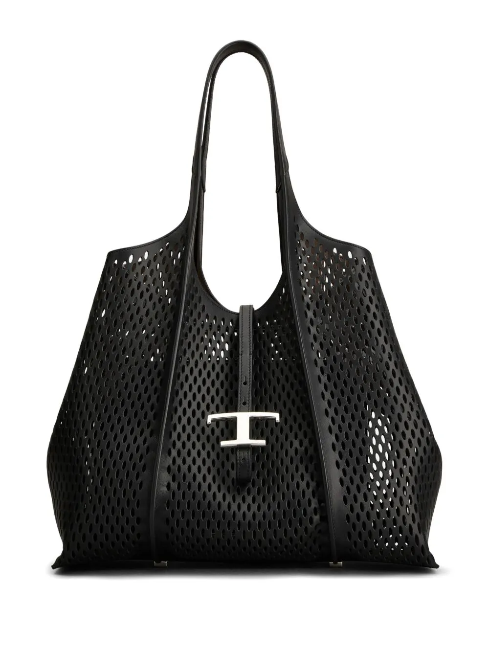 T timeless perforated leather medium tote