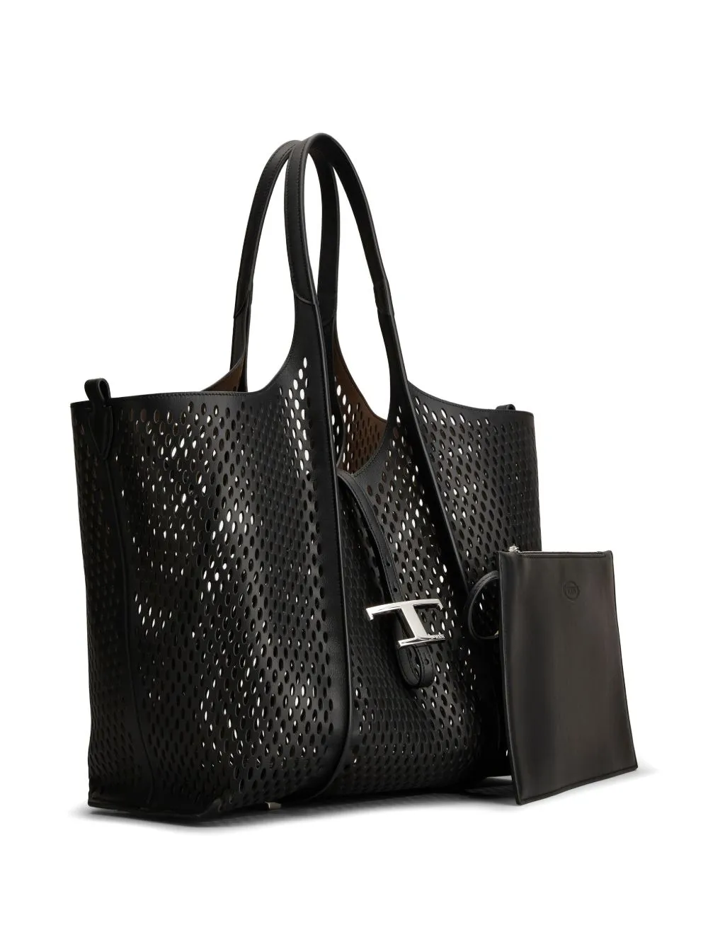 T timeless perforated leather medium tote