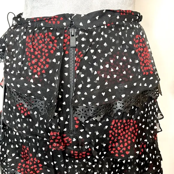 The Kooples Heart Skirt Size 2 XS Small Black Red Asymmetrical Valentines Day S