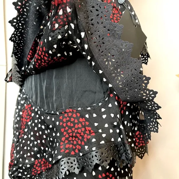 The Kooples Heart Skirt Size 2 XS Small Black Red Asymmetrical Valentines Day S