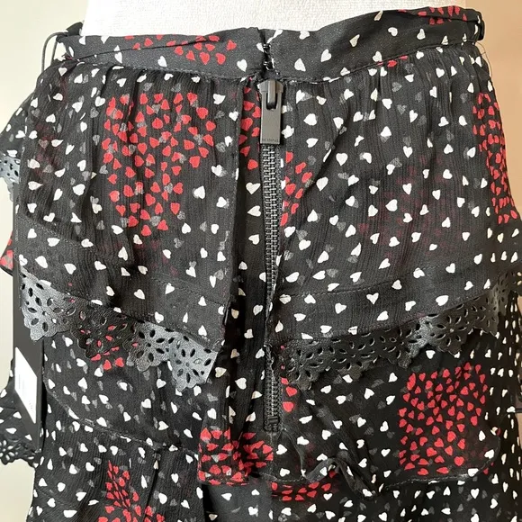 The Kooples Heart Skirt Size 2 XS Small Black Red Asymmetrical Valentines Day S