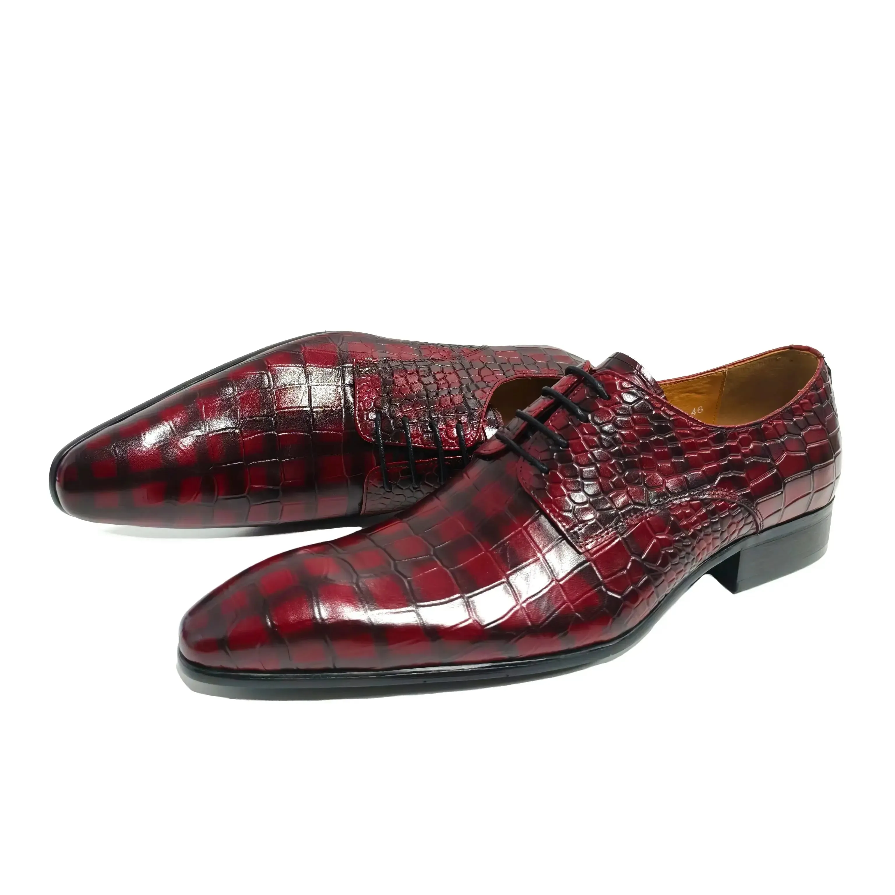 The shin - Unique animal print burgundy derby dress shoes for men