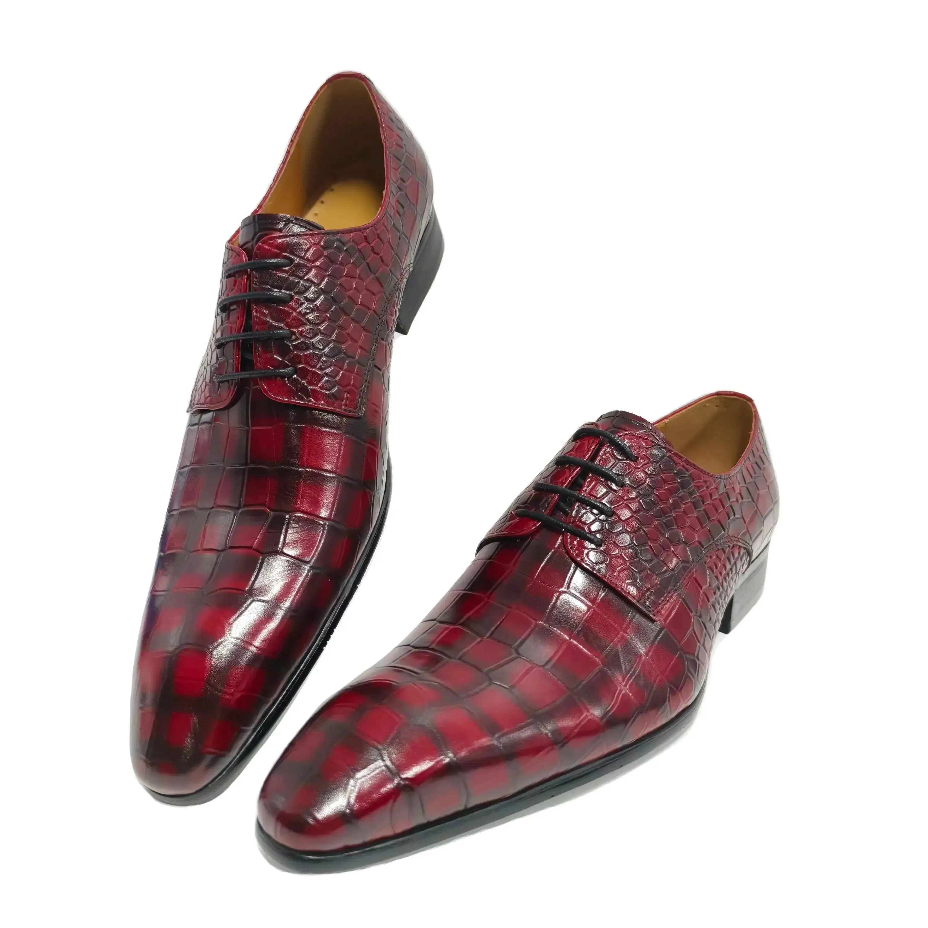 The shin - Unique animal print burgundy derby dress shoes for men