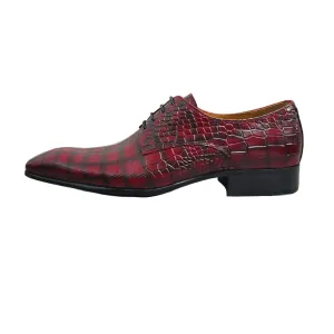 The shin - Unique animal print burgundy derby dress shoes for men