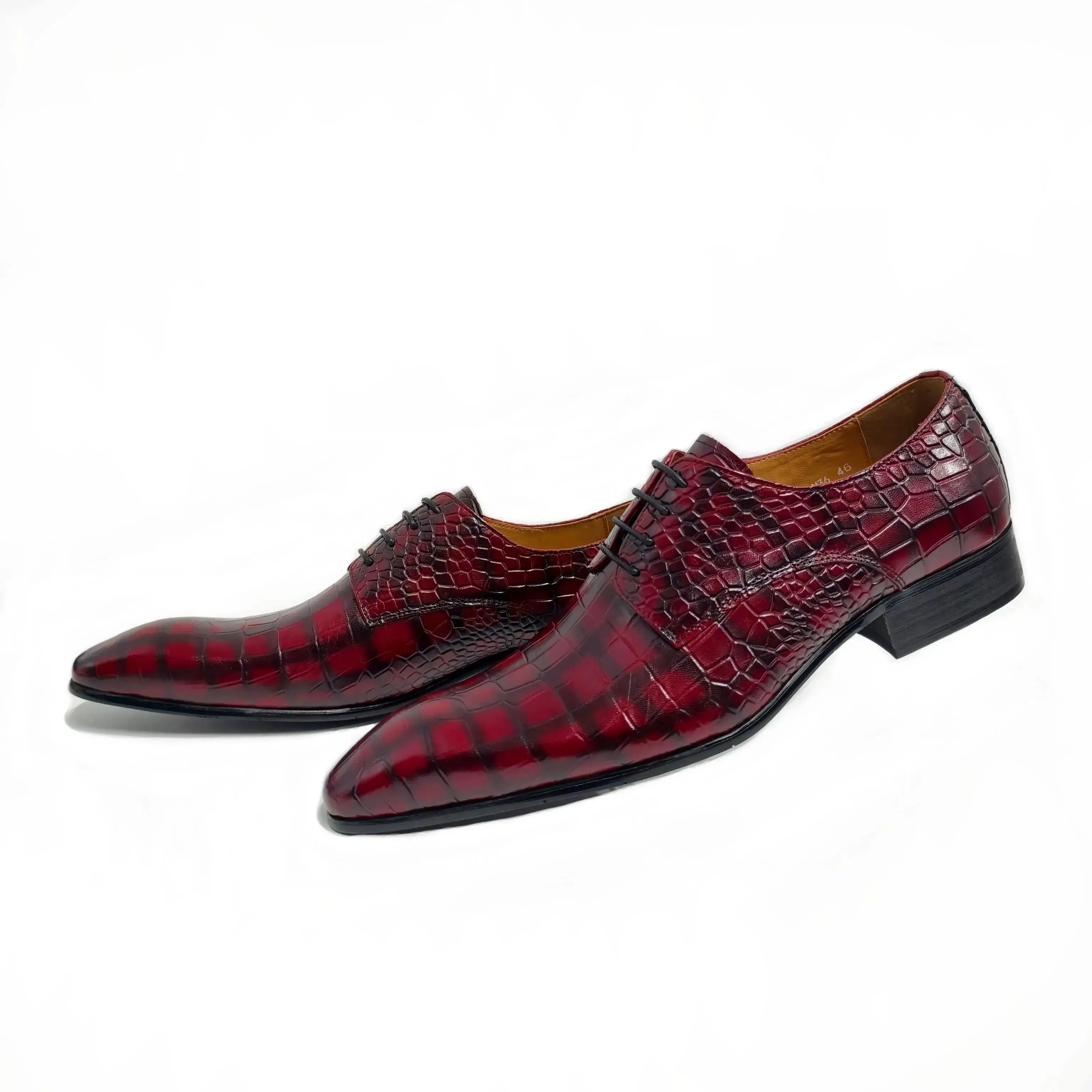 The shin - Unique animal print burgundy derby dress shoes for men