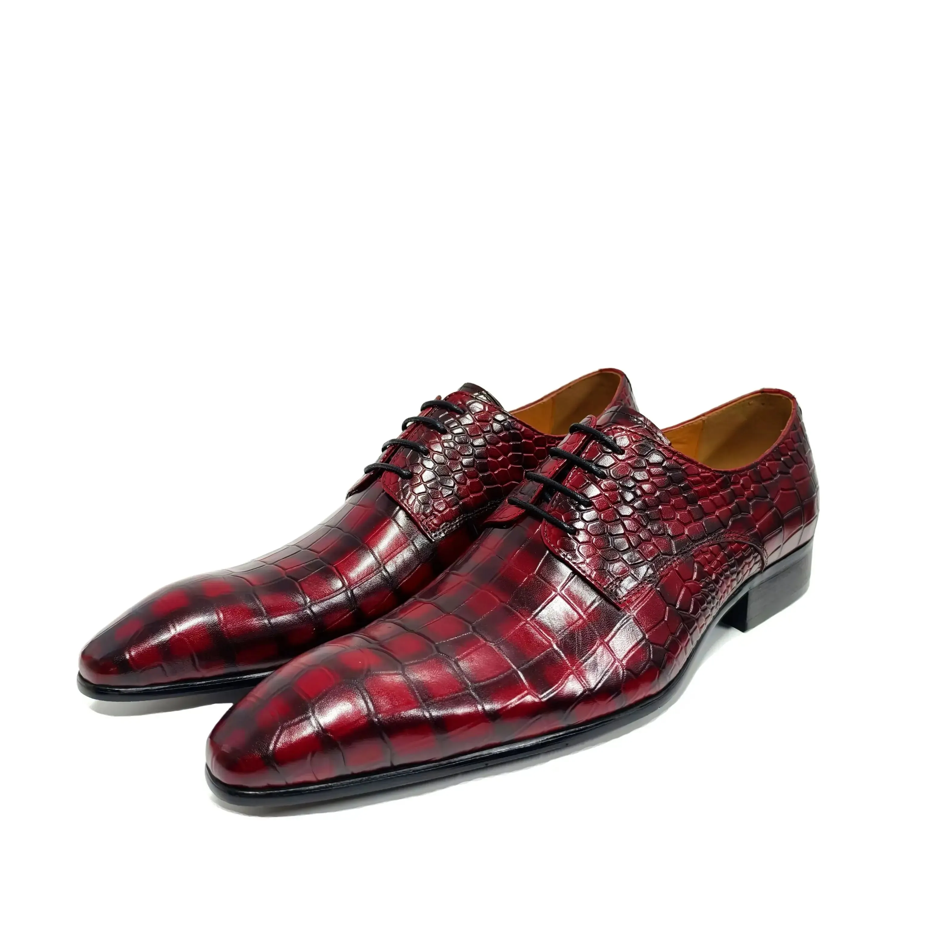 The shin - Unique animal print burgundy derby dress shoes for men