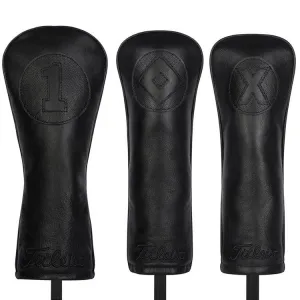 Titleist Black Out Leather Headcover Set Hybrid Black