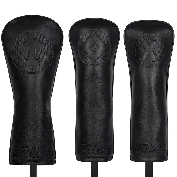 Titleist Black Out Leather Headcover Set Hybrid Black