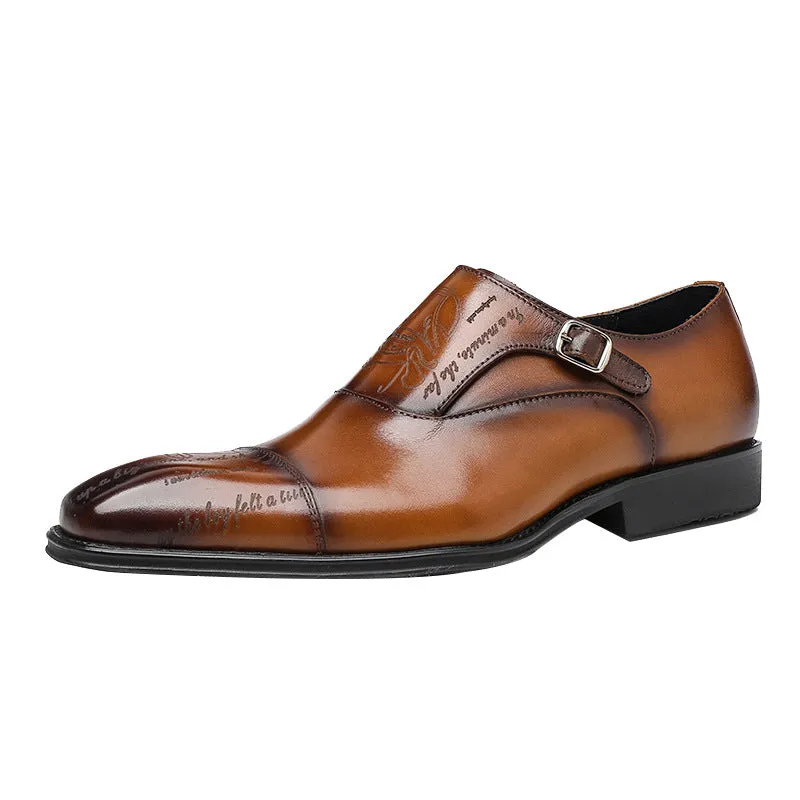 Top Layer Cowhide Men's Leather Shoes Business Formal Wear Leather Shoes Men's Genuine Leather England Style Buckle Monk Monk Shoes Carved Cowhide Men's Shoes89812