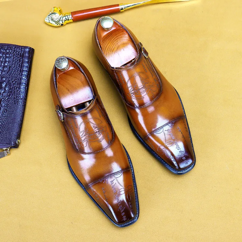 Top Layer Cowhide Men's Leather Shoes Business Formal Wear Leather Shoes Men's Genuine Leather England Style Buckle Monk Monk Shoes Carved Cowhide Men's Shoes89812