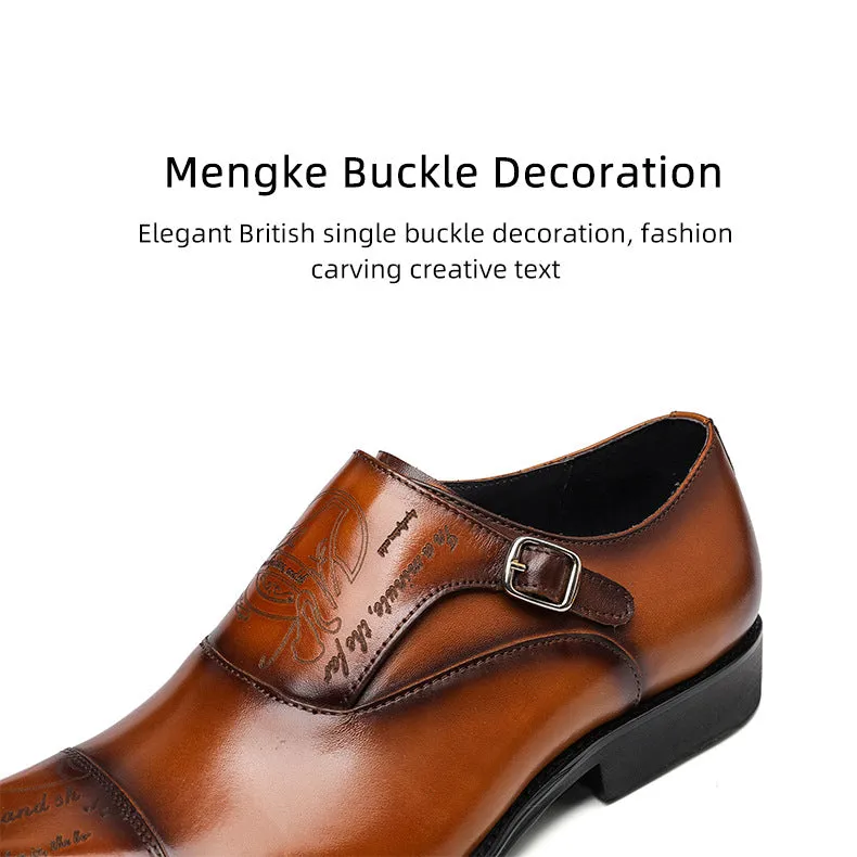 Top Layer Cowhide Men's Leather Shoes Business Formal Wear Leather Shoes Men's Genuine Leather England Style Buckle Monk Monk Shoes Carved Cowhide Men's Shoes89812