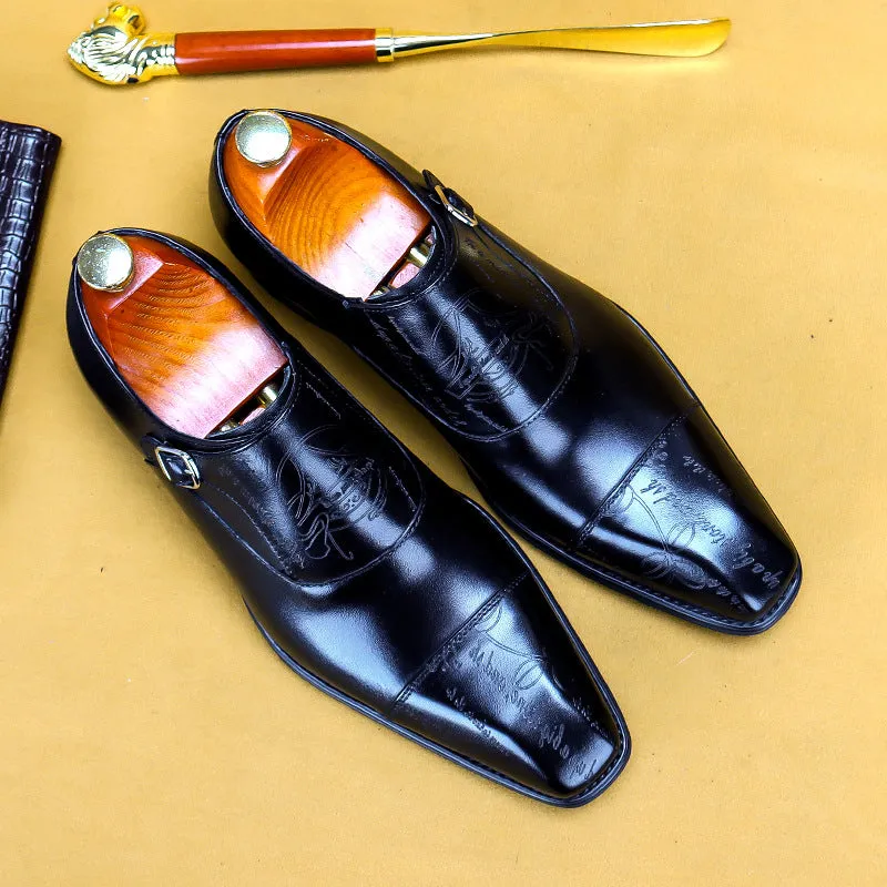 Top Layer Cowhide Men's Leather Shoes Business Formal Wear Leather Shoes Men's Genuine Leather England Style Buckle Monk Monk Shoes Carved Cowhide Men's Shoes89812