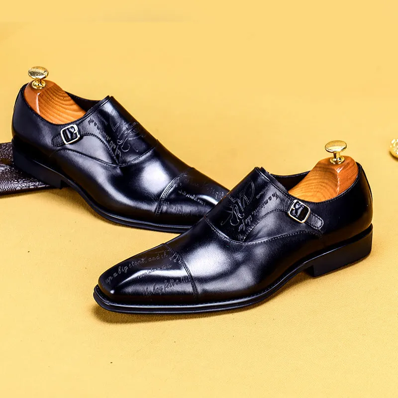 Top Layer Cowhide Men's Leather Shoes Business Formal Wear Leather Shoes Men's Genuine Leather England Style Buckle Monk Monk Shoes Carved Cowhide Men's Shoes89812