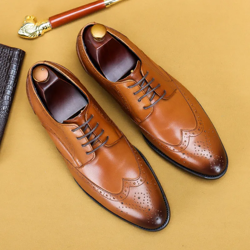 Top Layer Cowhide Men's Leather Shoes Formal Suit Wedding Shoes Men's Carving Brogue Cowhide Men's Business Leather Shoes25828