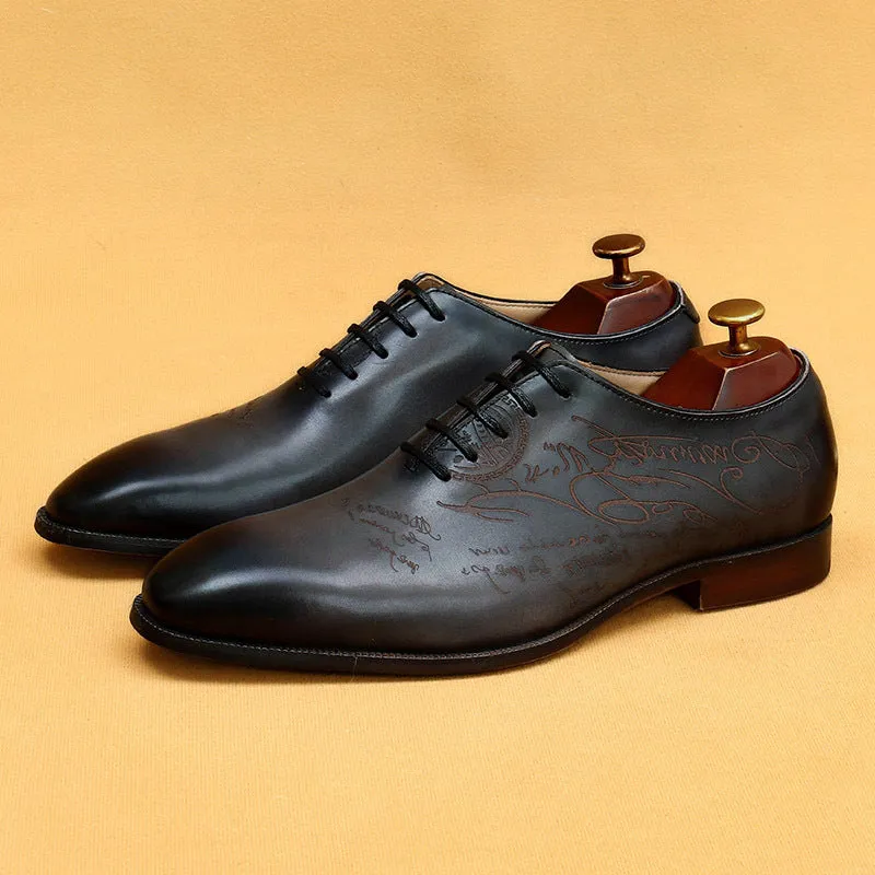 Top Layer Cowhide Men's Leather Shoes Italian Carved Leather Shoes Genuine Leather England Style Business Formal Wear Pointed Cowhide Inner Oxford Shoes68883