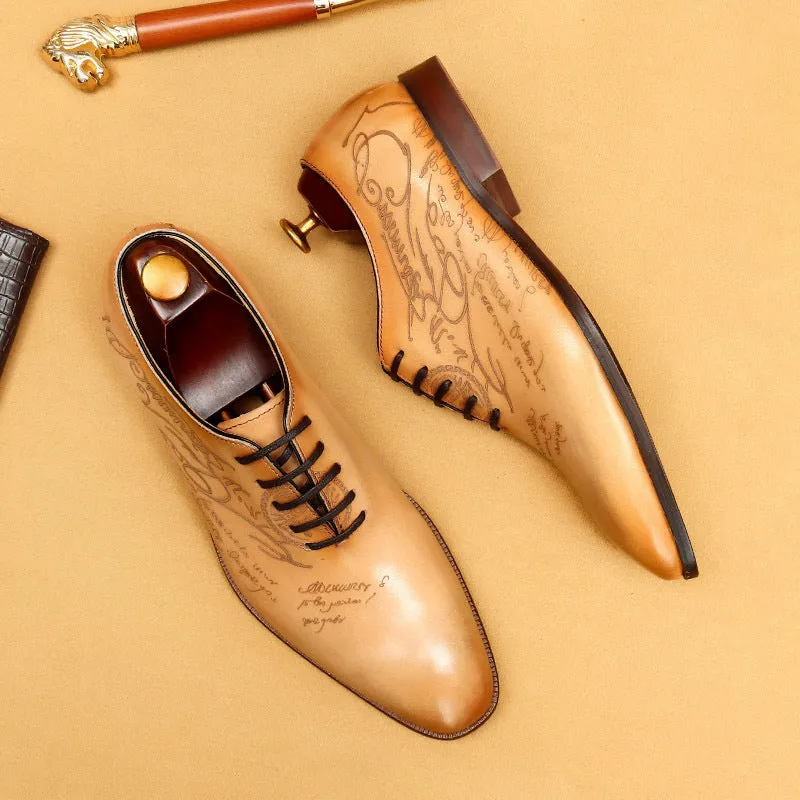 Top Layer Cowhide Men's Leather Shoes Italian Carved Leather Shoes Genuine Leather England Style Business Formal Wear Pointed Cowhide Inner Oxford Shoes68883