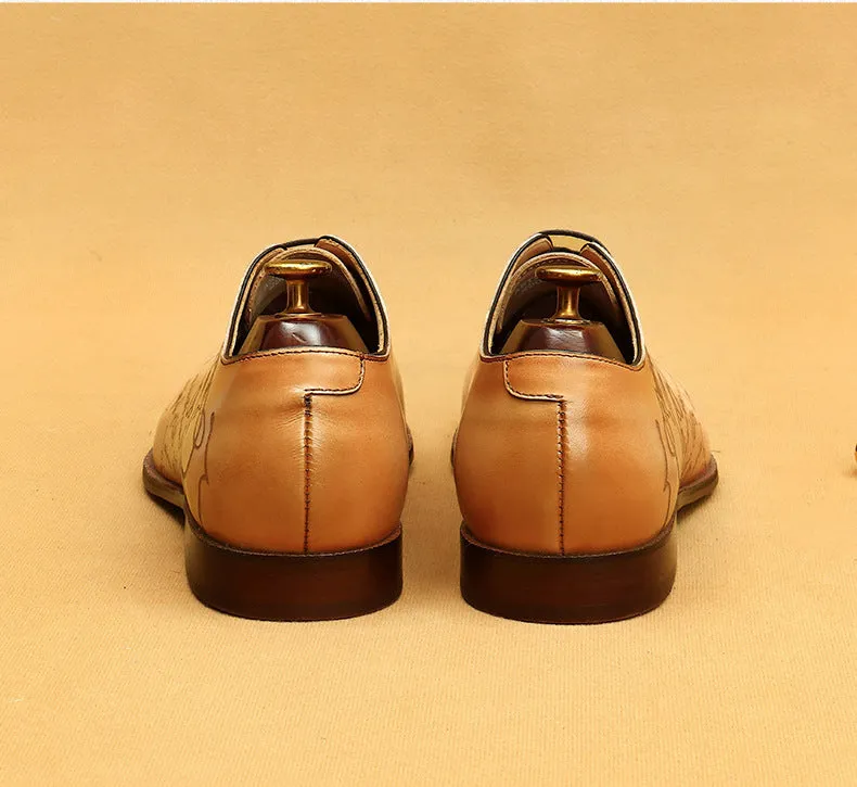 Top Layer Cowhide Men's Leather Shoes Italian Carved Leather Shoes Genuine Leather England Style Business Formal Wear Pointed Cowhide Inner Oxford Shoes68883
