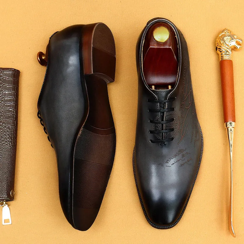 Top Layer Cowhide Men's Leather Shoes Italian Carved Leather Shoes Genuine Leather England Style Business Formal Wear Pointed Cowhide Inner Oxford Shoes68883