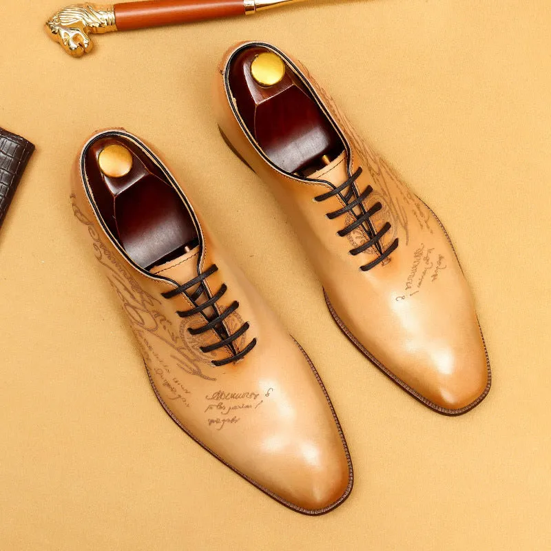 Top Layer Cowhide Men's Leather Shoes Italian Carved Leather Shoes Genuine Leather England Style Business Formal Wear Pointed Cowhide Inner Oxford Shoes68883