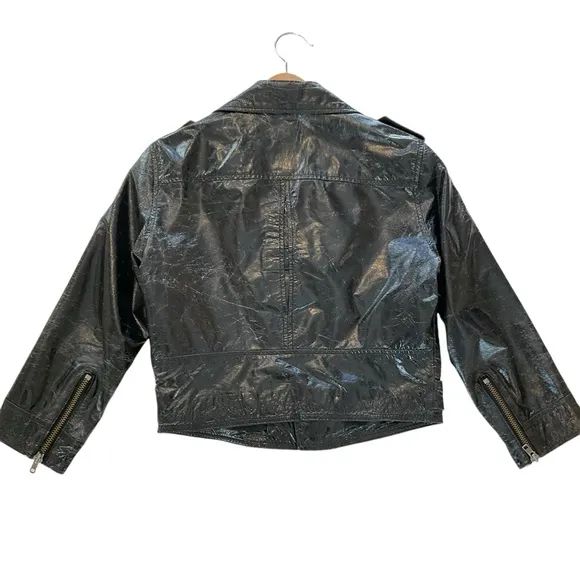 Truth   Pride Moto Jacket Women Medium Black Patent Leather Biker Crop Rock Belt