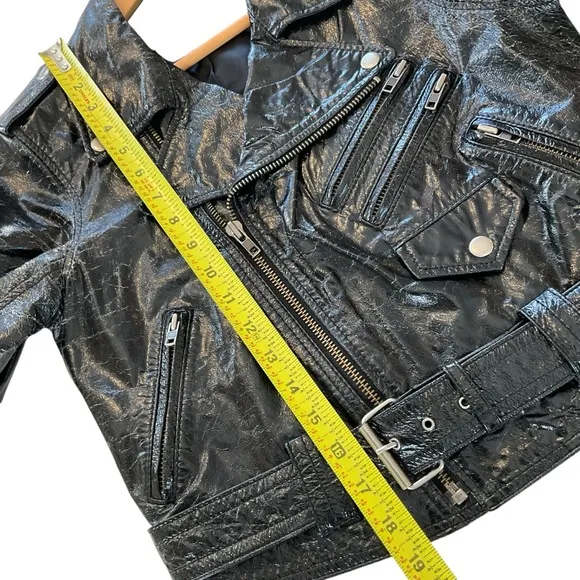 Truth   Pride Moto Jacket Women Medium Black Patent Leather Biker Crop Rock Belt