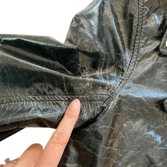Truth   Pride Moto Jacket Women Medium Black Patent Leather Biker Crop Rock Belt