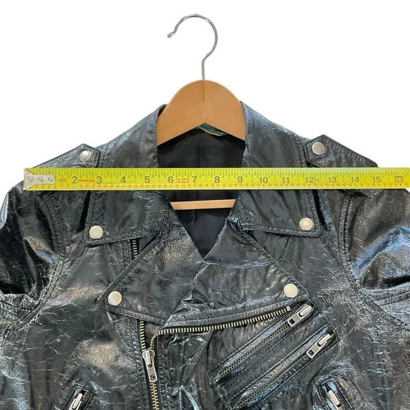 Truth   Pride Moto Jacket Women Medium Black Patent Leather Biker Crop Rock Belt