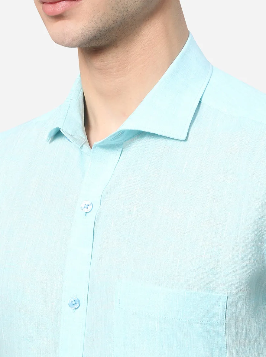 Turquoise Blue Solid Regular Fit Formal Shirt | JadeBlue